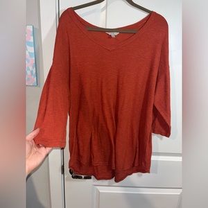 Terra & Sky Plus Size 3/4 Sleeves Pumpkin Orange Blouse V Neckline Size 1X